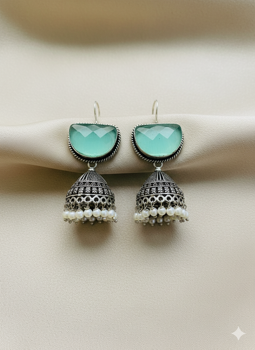 Oxidised silver jhumka earrings