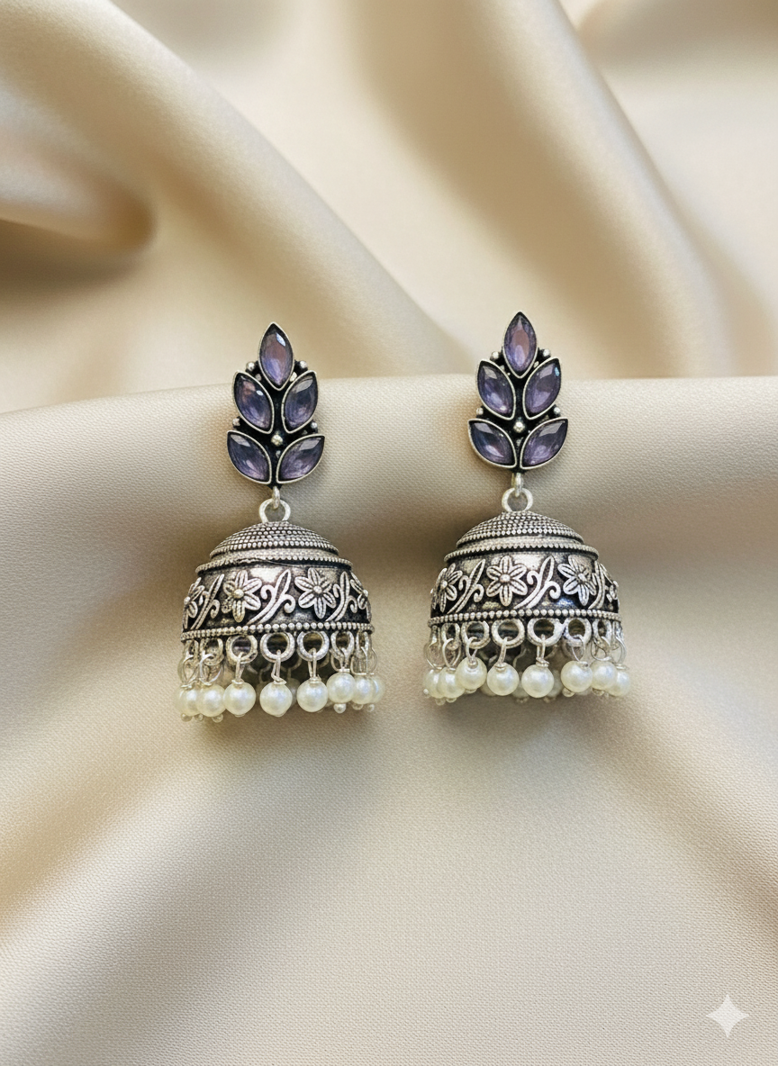 Oxidised silver jhumka earrings
